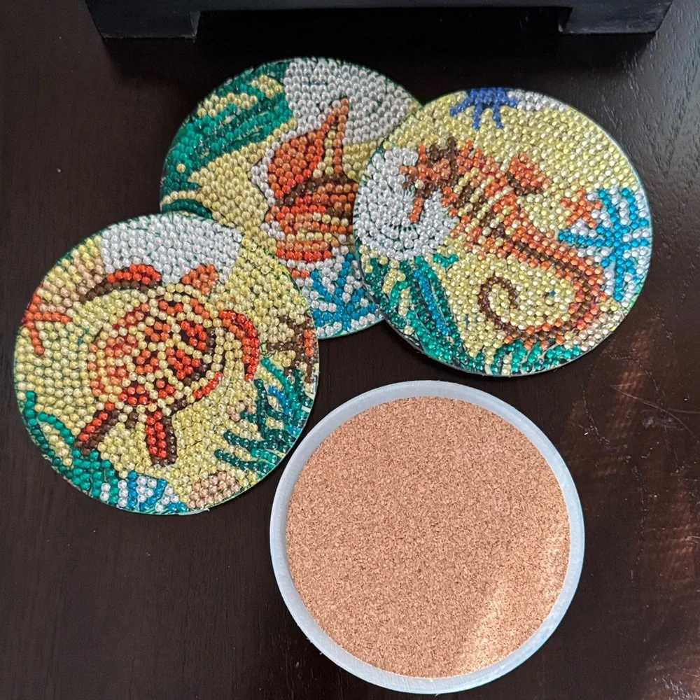 🌊 Handcrafted Coastal Diamond Art Coasters – Ocean Theme | Set of 4 Gift Ready - Picture 4 of 6